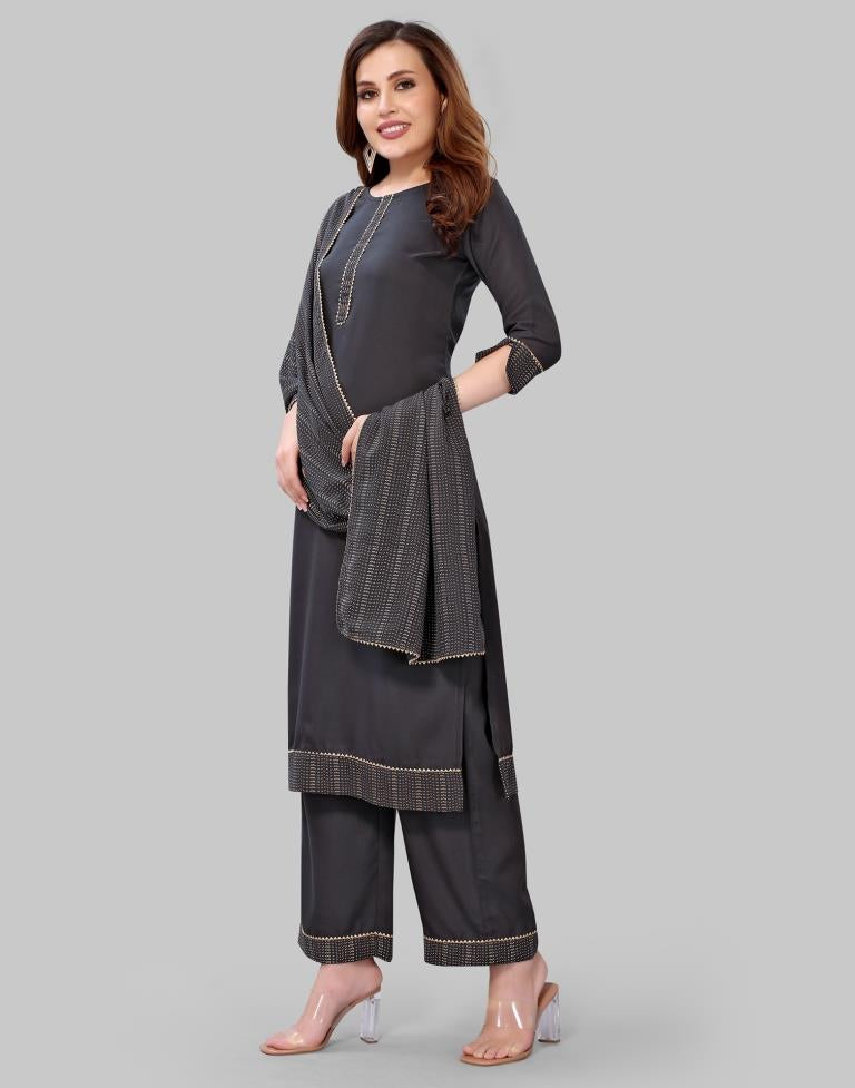 Grey Khadi printed Kurti with Pant And Dupatta | Leemboodi