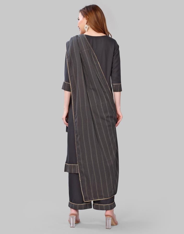 Grey Khadi printed Kurti with Pant And Dupatta | Leemboodi