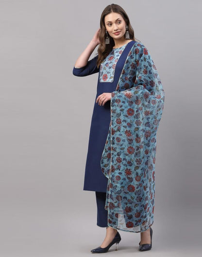 Teal Blue Kurti with Pant And Dupatta | Leemboodi