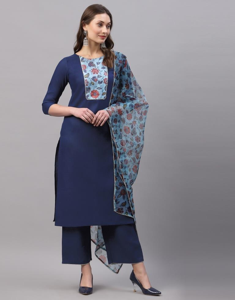 Teal Blue Kurti with Pant And Dupatta | Leemboodi