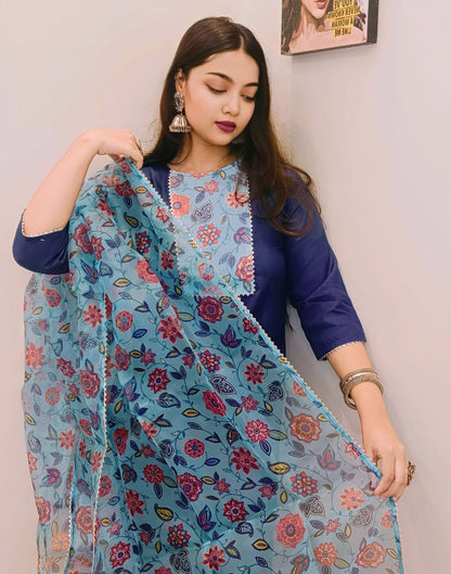 Teal Blue Kurti with Pant And Dupatta | Leemboodi