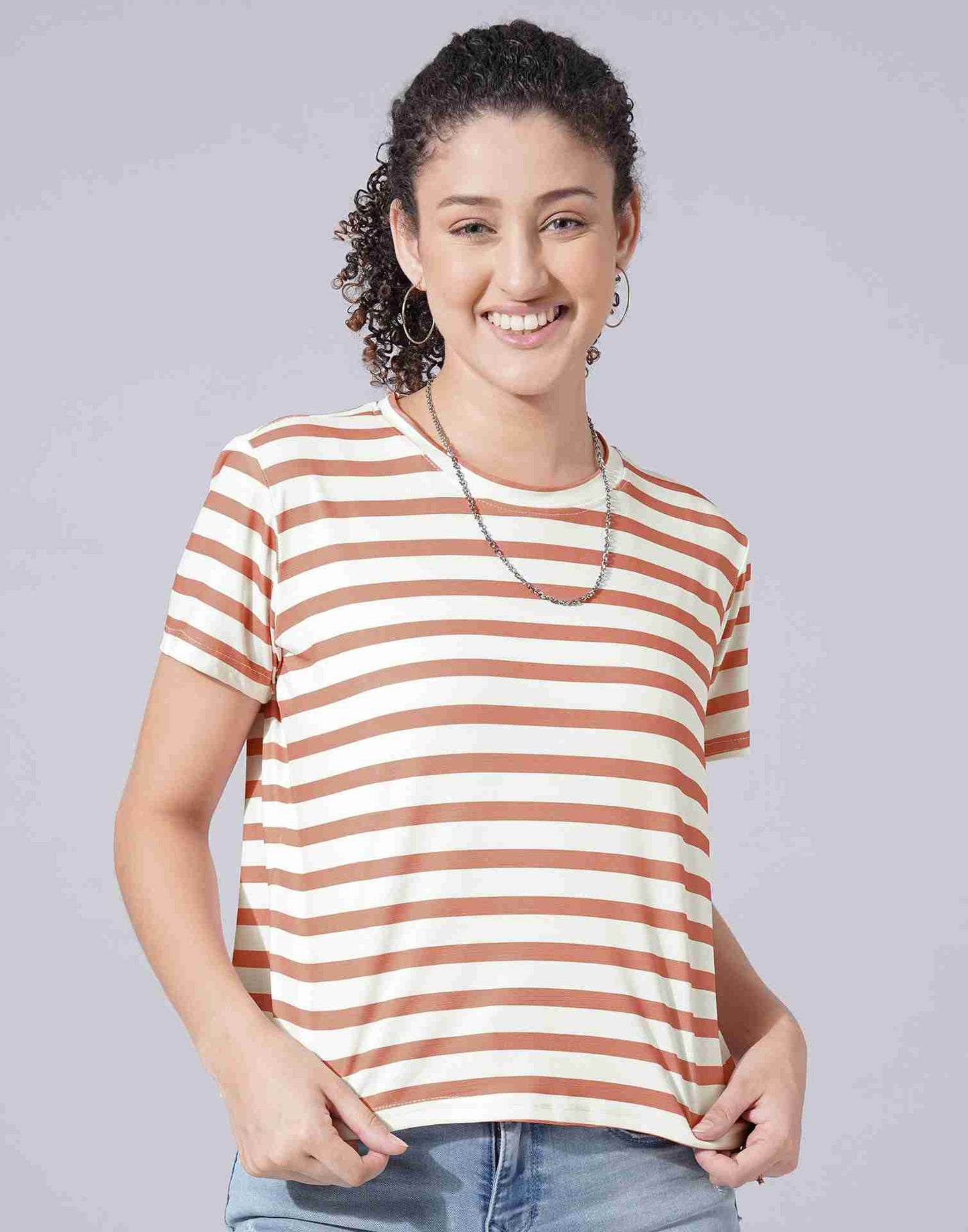 Brown Lycra Printed T-shirt