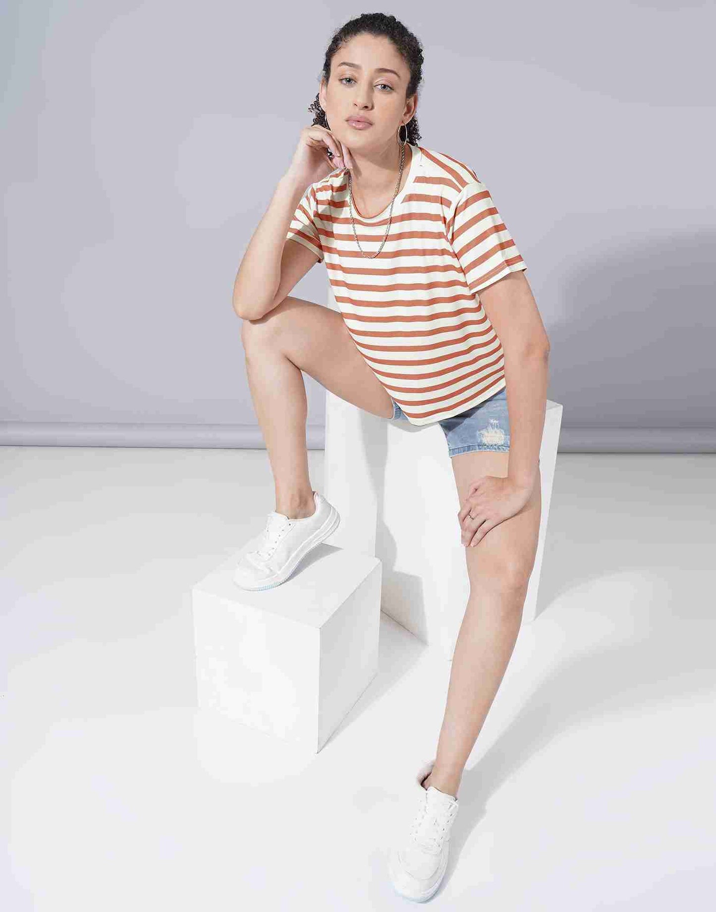 Brown Lycra Printed T-shirt