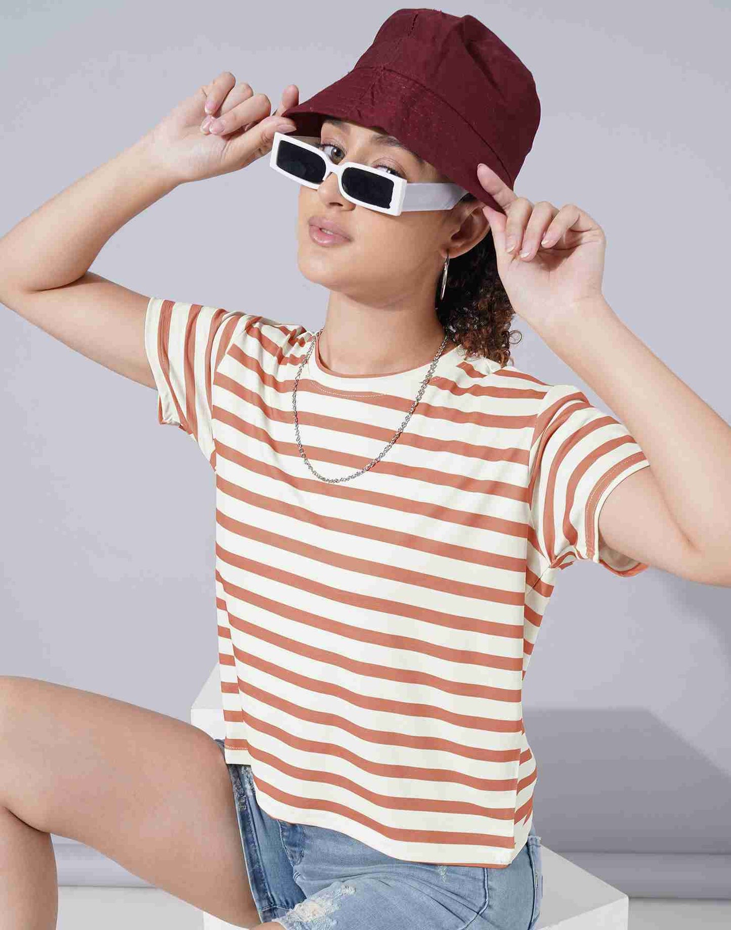 Brown Lycra Printed T-shirt