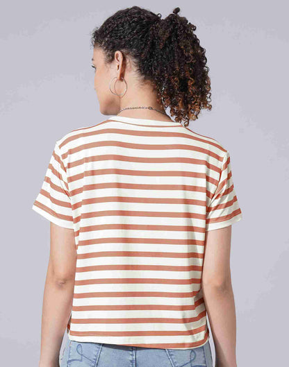 Brown Lycra Printed T-shirt