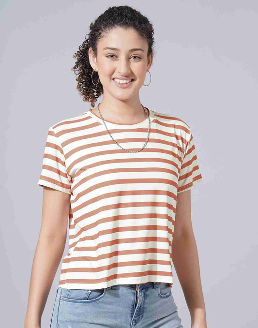 Brown Lycra Printed T-shirt