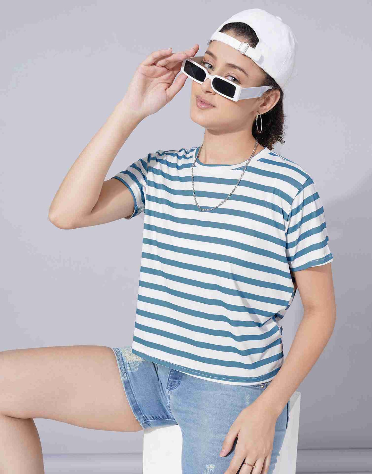 Teal Lycra Printed T-shirt