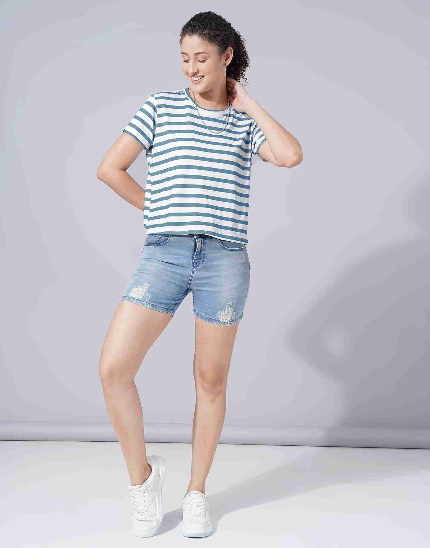 Teal Lycra Printed T-shirt