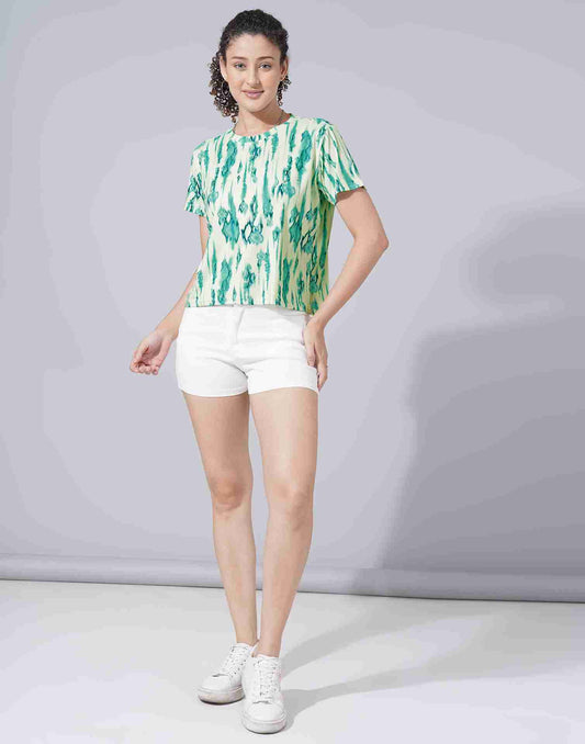 Turquoise Lycra Printed T-shirt