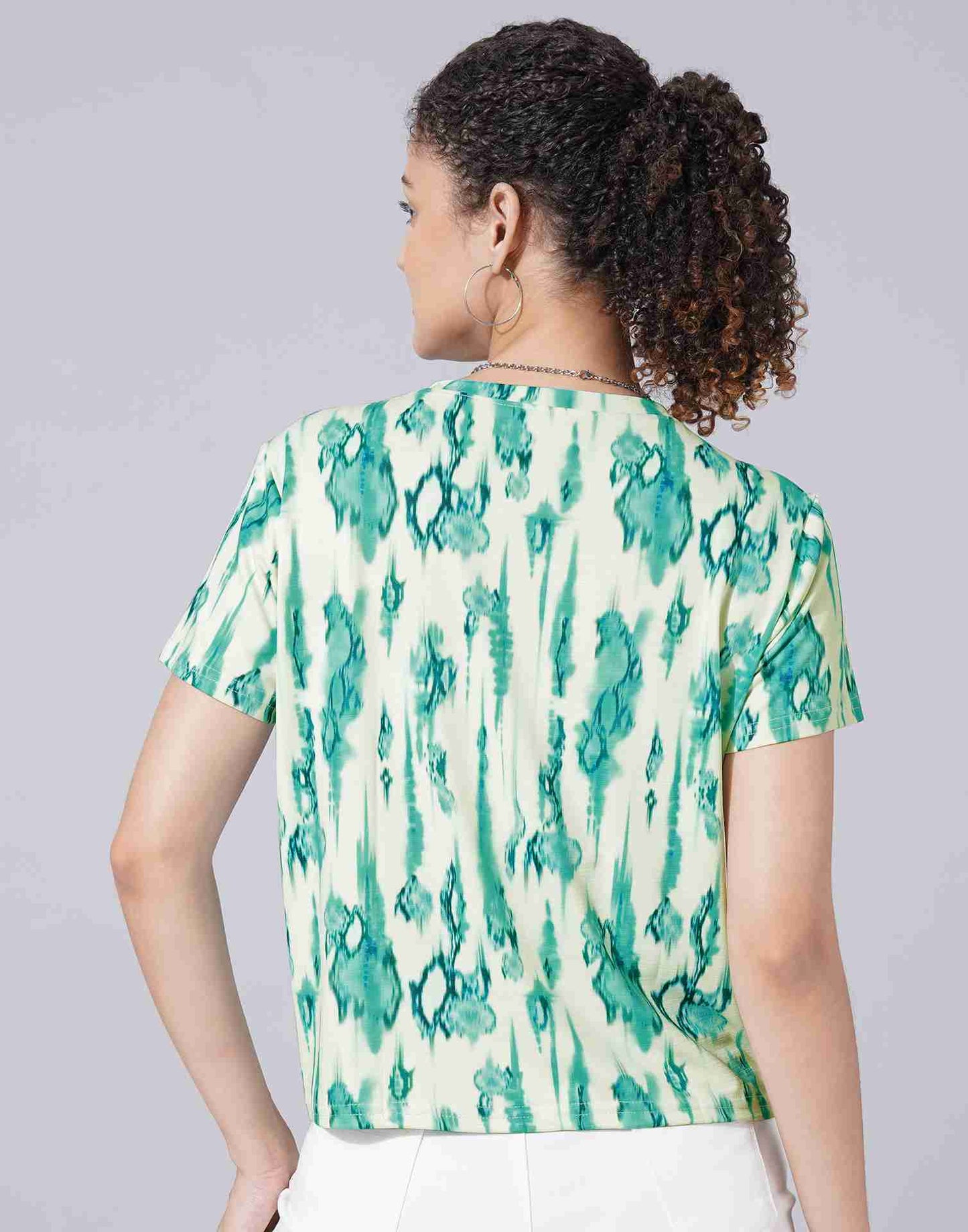 Turquoise Lycra Printed T-shirt