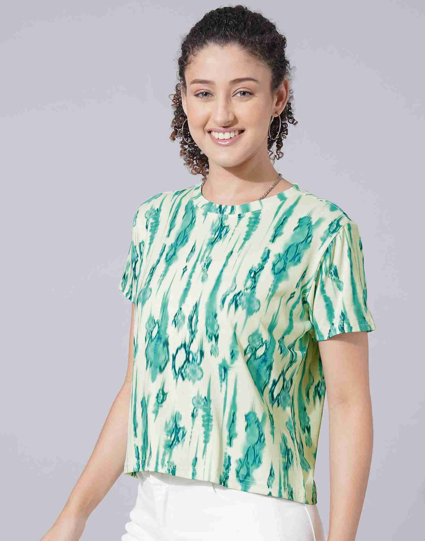 Turquoise Lycra Printed T-shirt