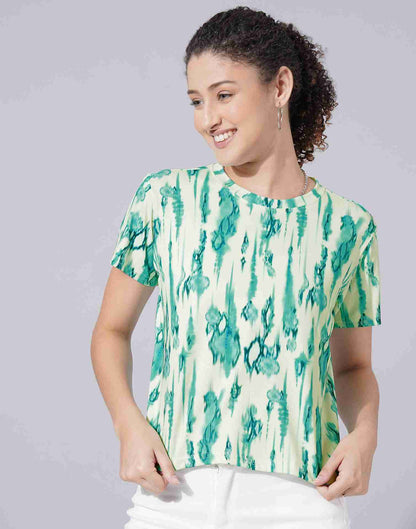 Turquoise Lycra Printed T-shirt