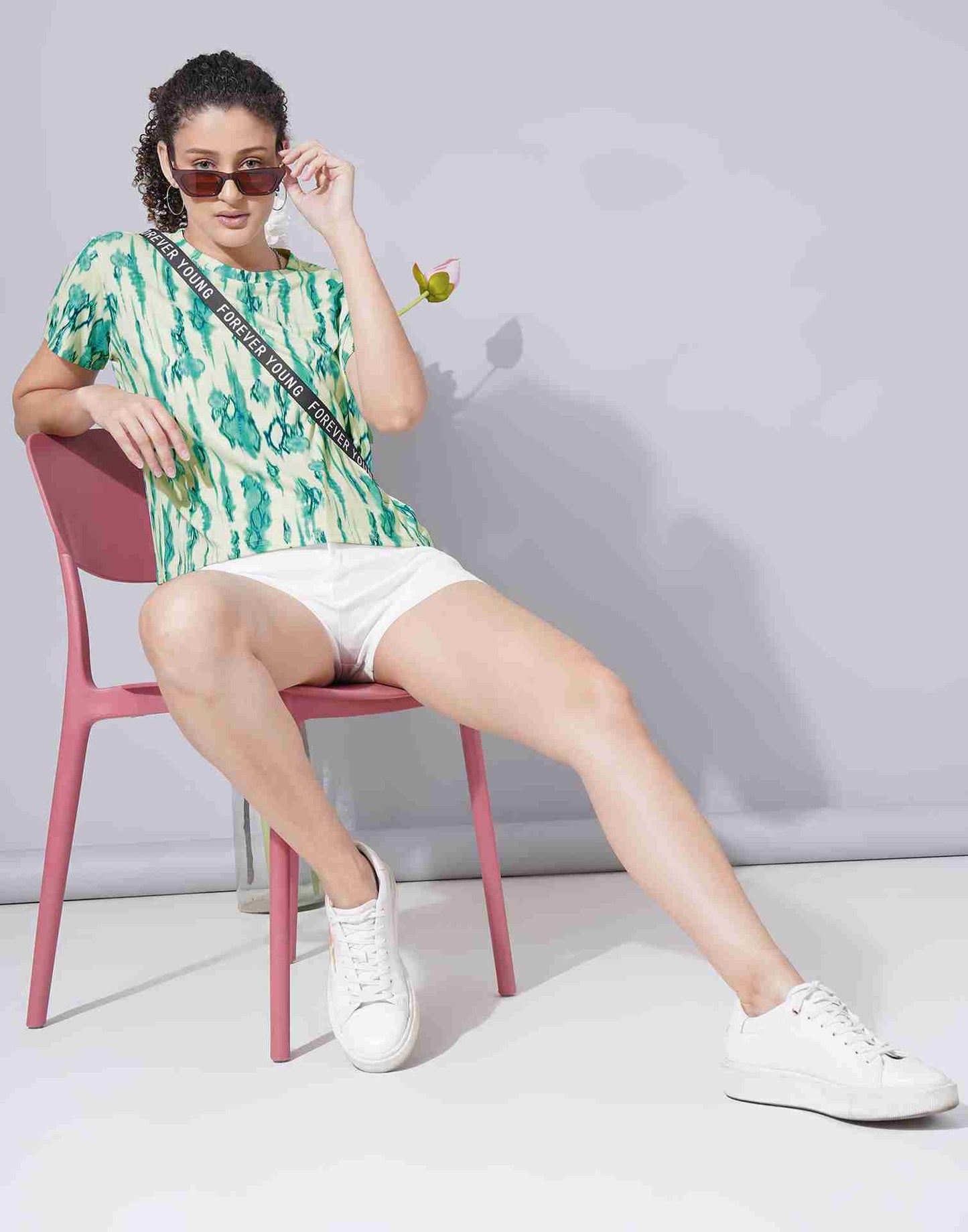 Turquoise Lycra Printed T-shirt