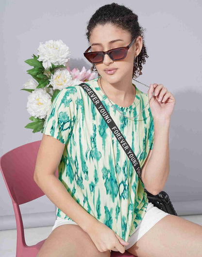 Turquoise Lycra Printed T-shirt