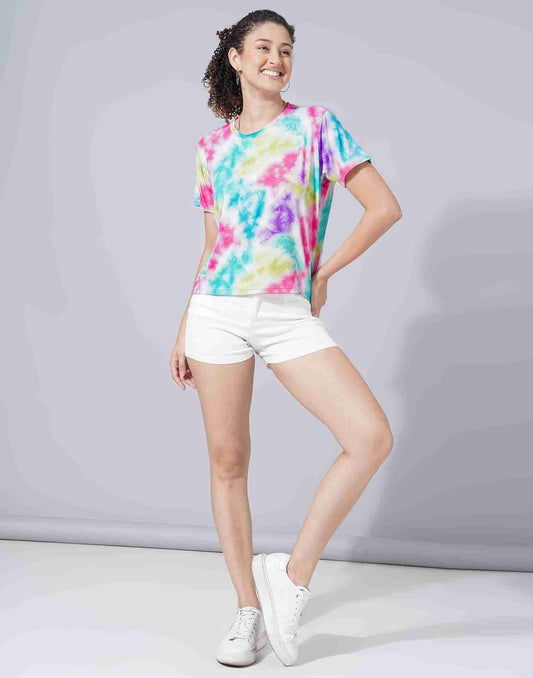 Multicolored Lycra Printed T-shirt