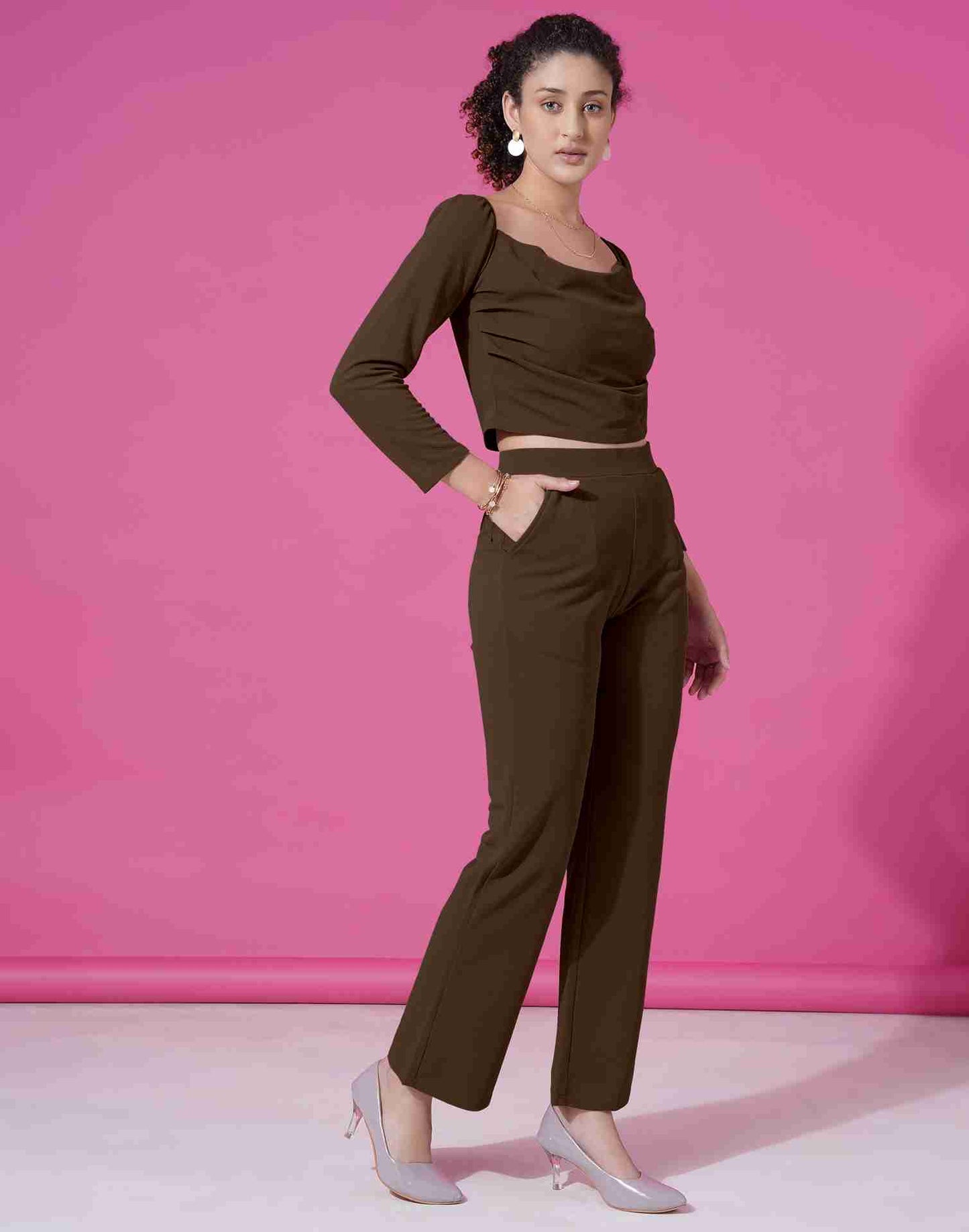 Brown Lycra Plain Co-ord Set