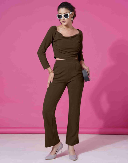 Brown Lycra Plain Co-ord Set