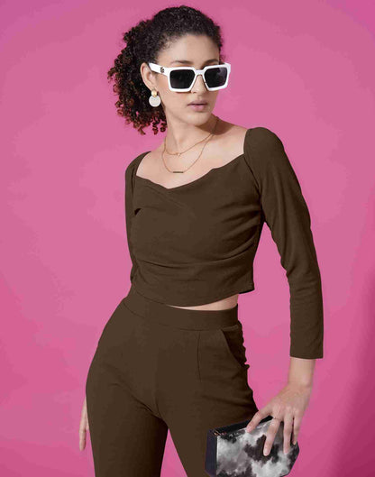 Brown Lycra Plain Co-ord Set