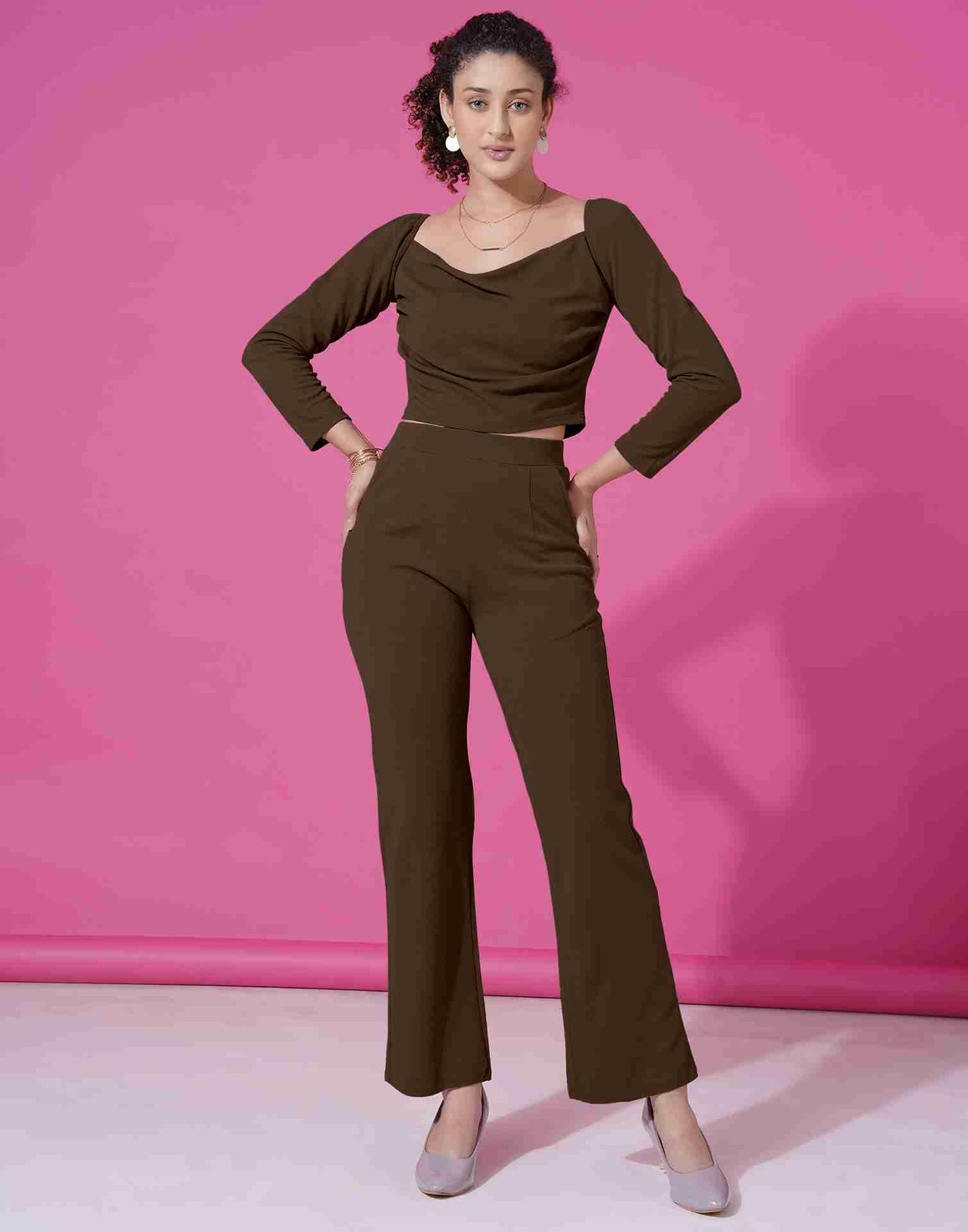 Brown Lycra Plain Co-ord Set