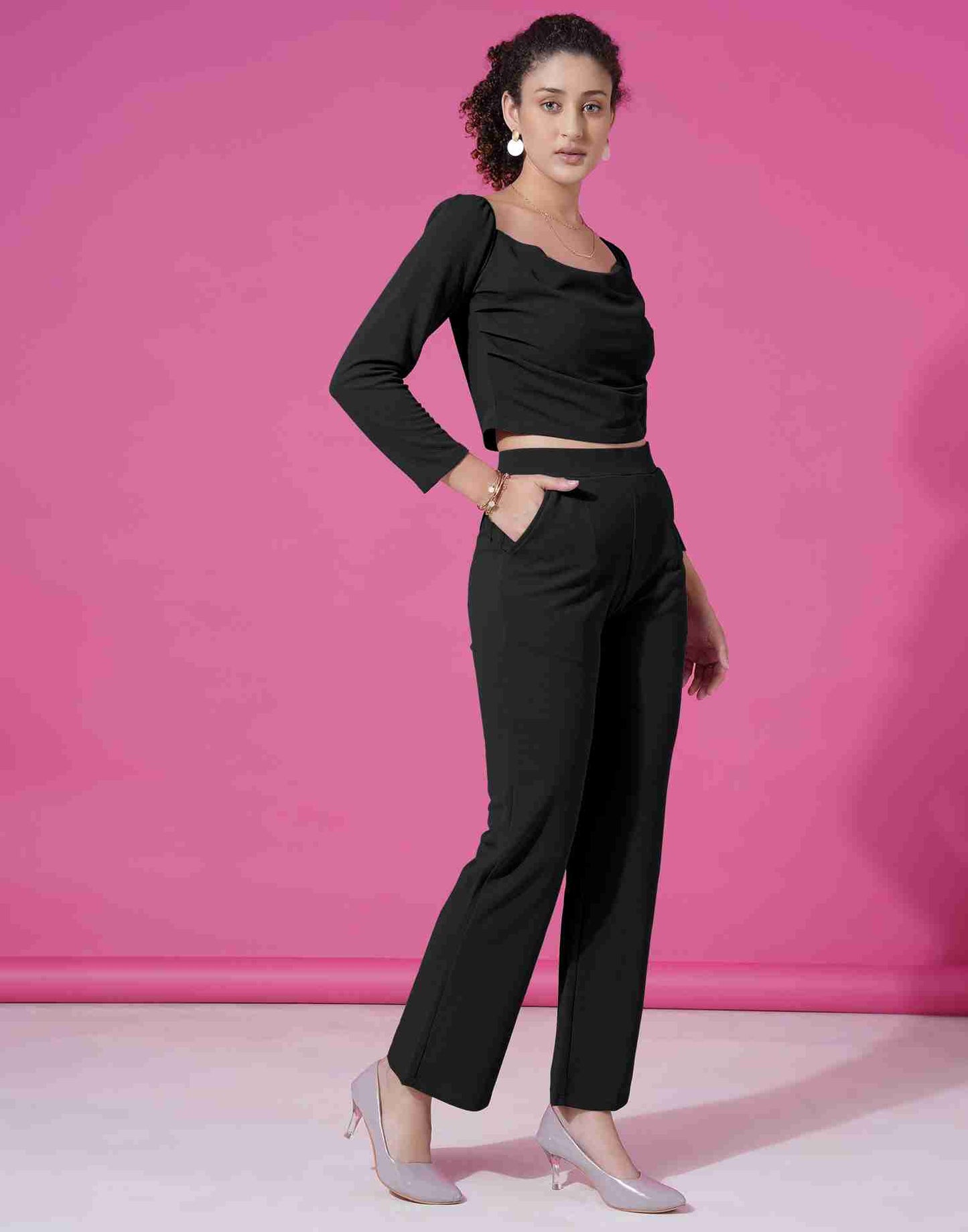 Black Lycra Plain Co-ord Set