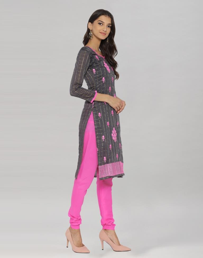 Grey Chanderi Silk Embroidered Unstitched Salwar Suit | Sudathi