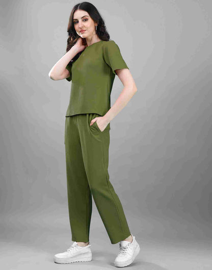 Green Lycra Plain Co-ord Set