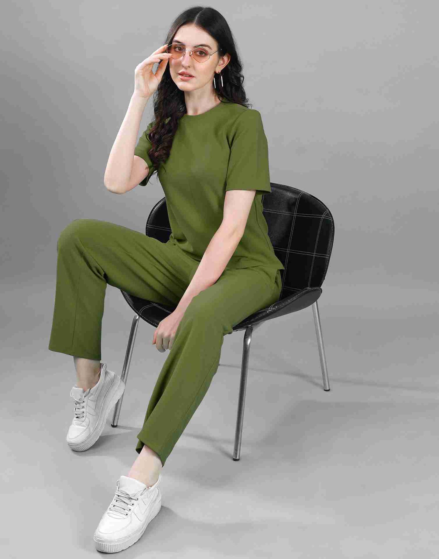 Green Lycra Plain Co-ord Set