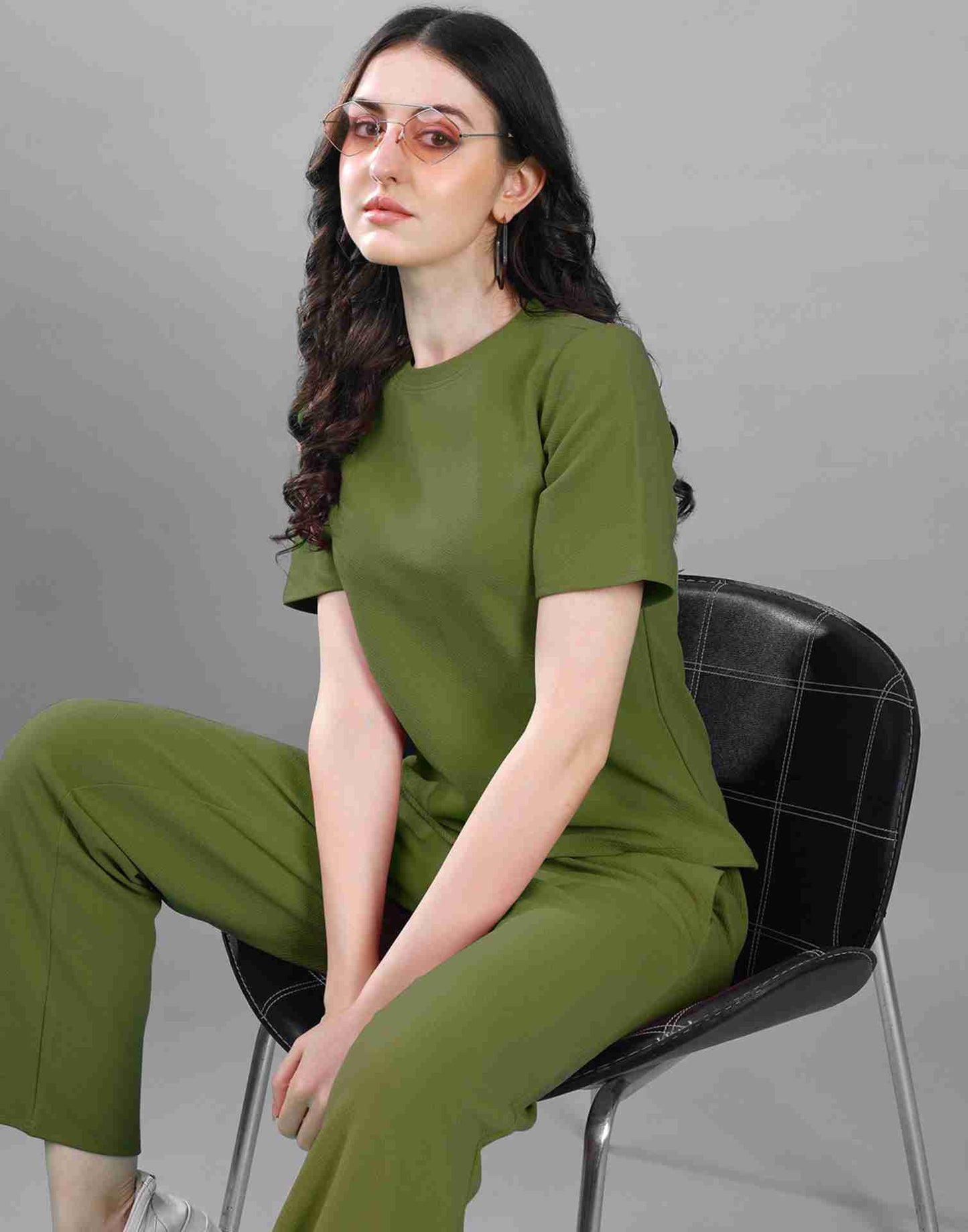 Green Lycra Plain Co-ord Set