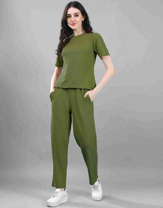 Green Lycra Plain Co-ord Set