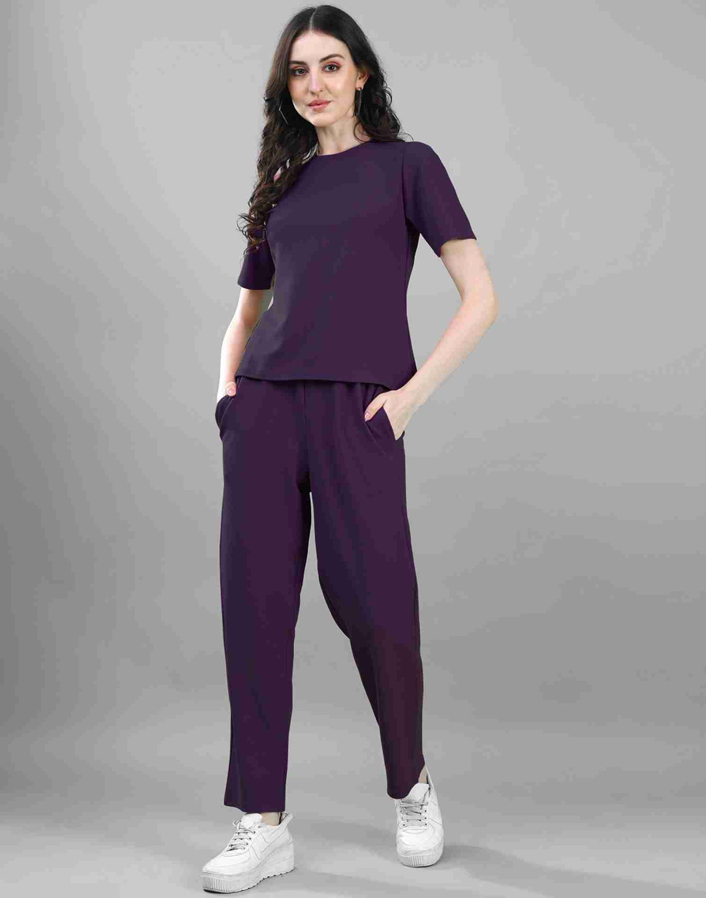 Purple Lycra Plain Co-ord Set