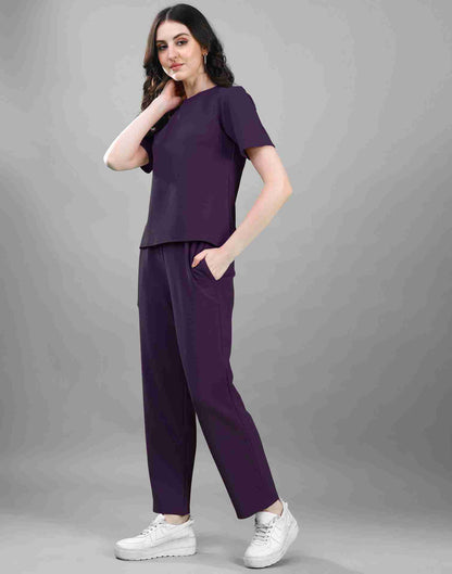 Purple Lycra Plain Co-ord Set