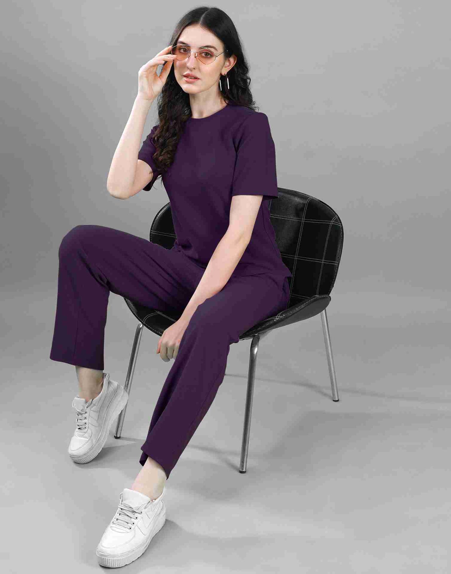 Purple Lycra Plain Co-ord Set