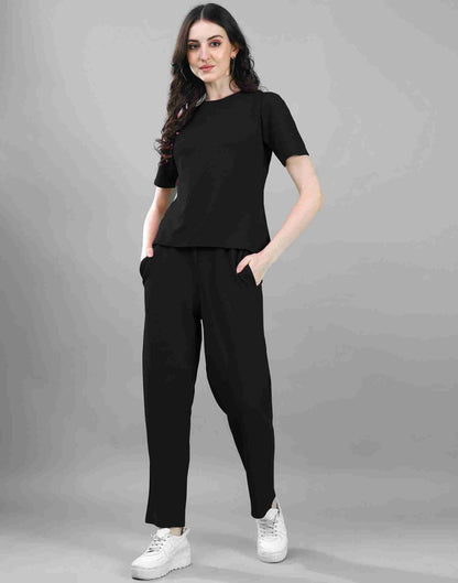 Black Lycra Plain Co-ord Set