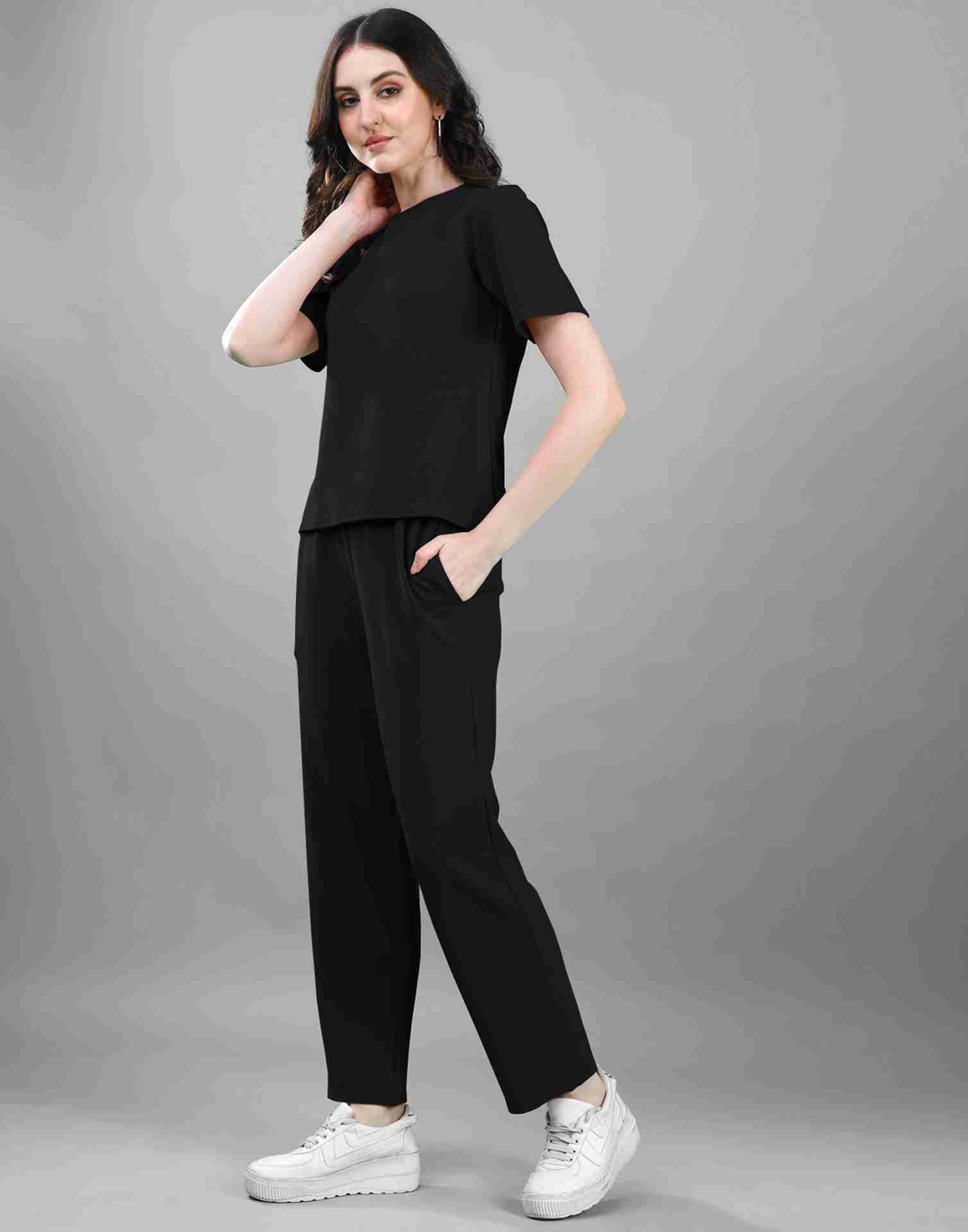 Black Lycra Plain Co-ord Set