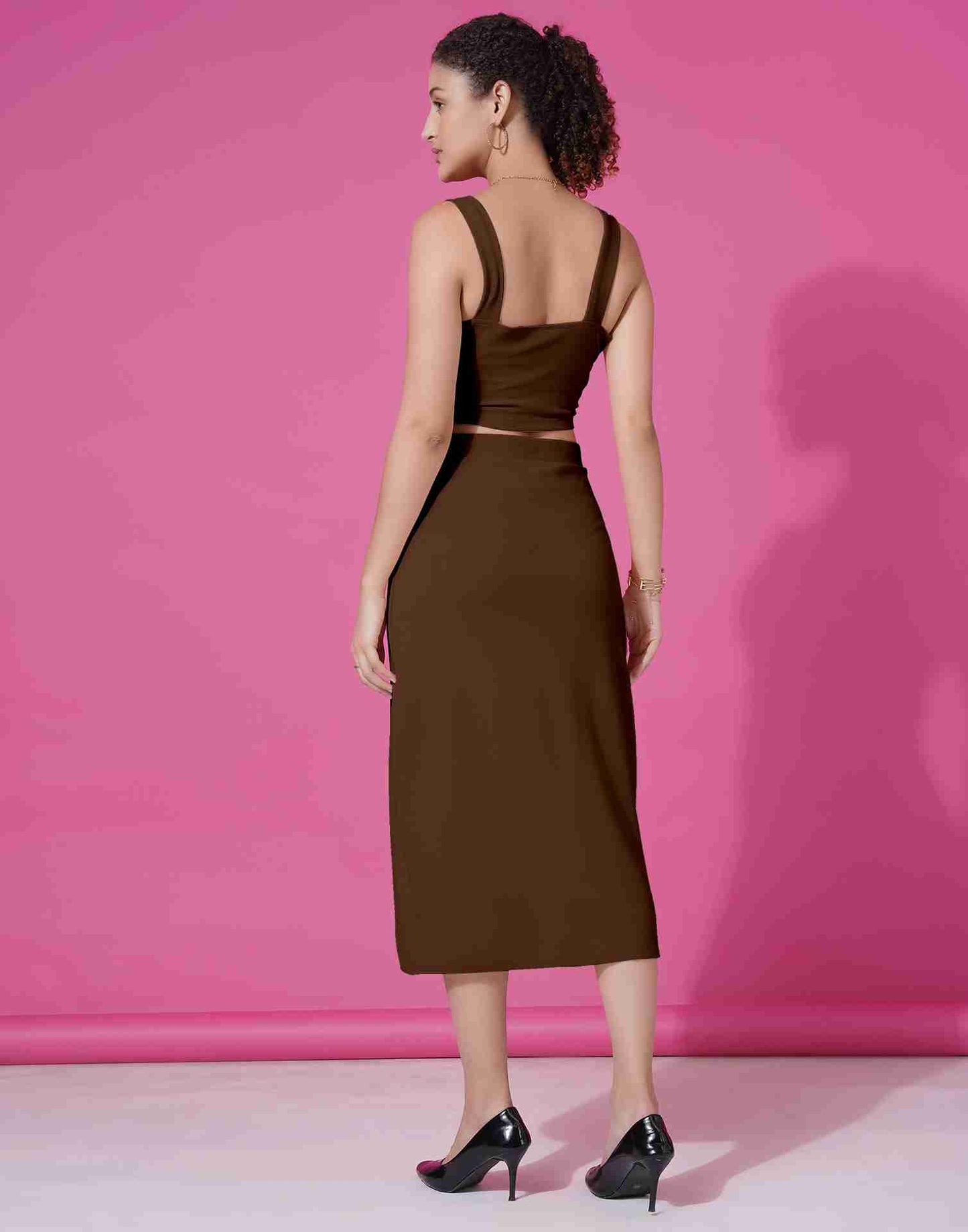 Brown Lycra Plain Co-ord Set