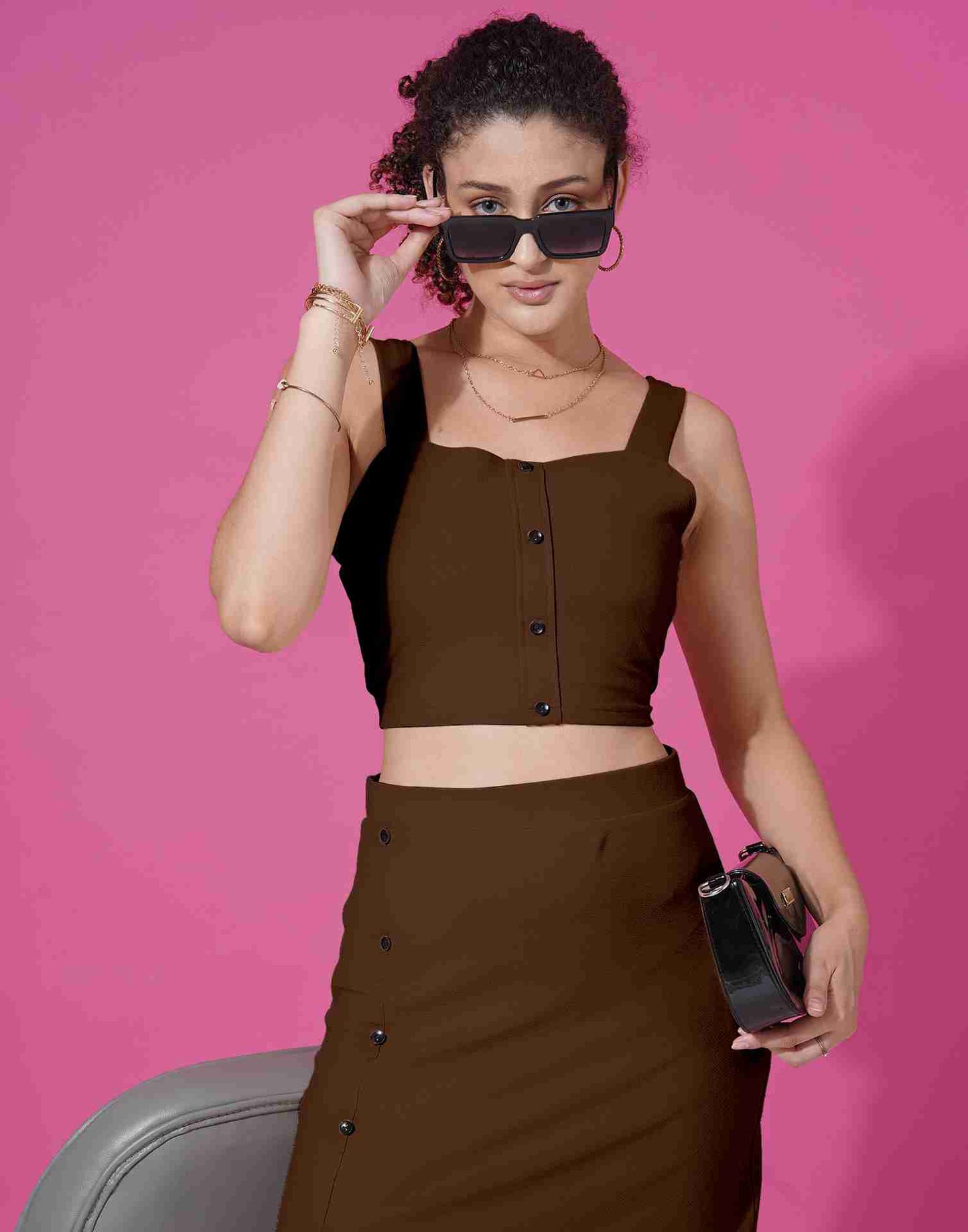 Brown Lycra Plain Co-ord Set