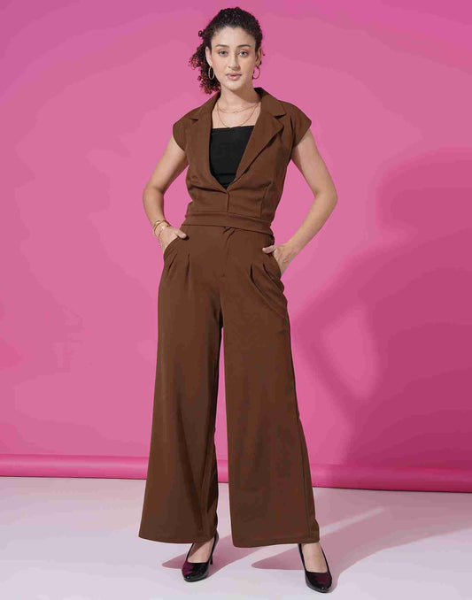 Brown Lycra Plain Co-ord Set