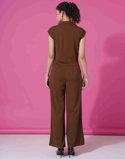 Brown Lycra Plain Co-ord Set