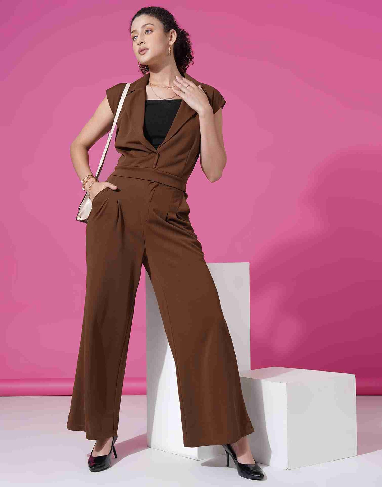 Brown Lycra Plain Co-ord Set