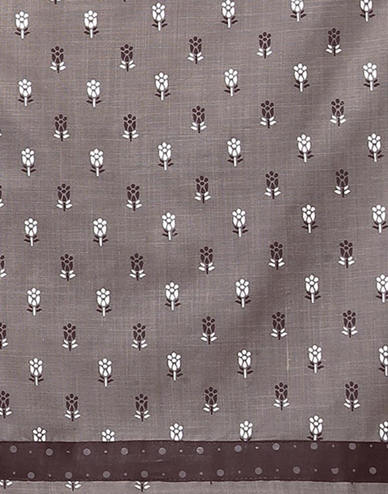 Grey Cotton Printed Straight Kurta Kurti With Pant And Dupatta | Sudathi