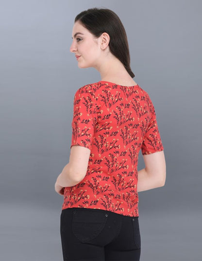 Dazzling Red Coloured Printed Crepe Tops | Sudathi