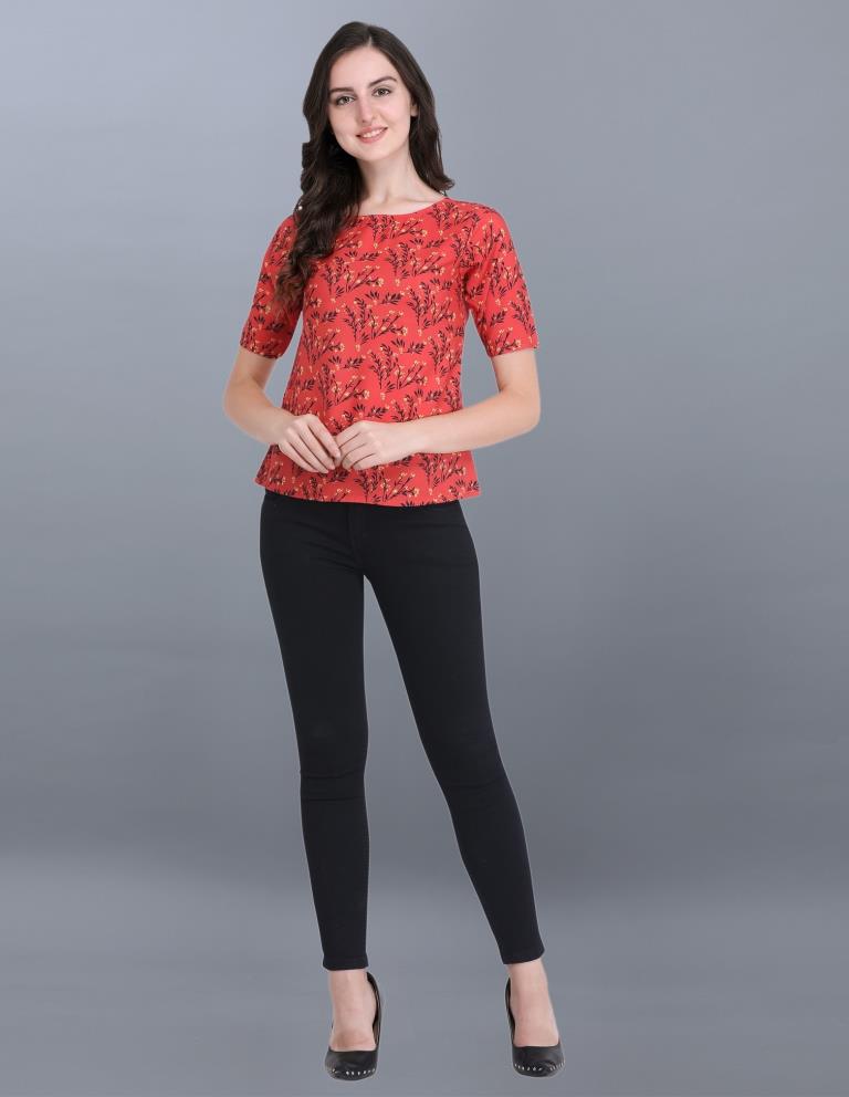 Dazzling Red Coloured Printed Crepe Tops | Sudathi