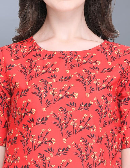 Dazzling Red Coloured Printed Crepe Tops | Sudathi