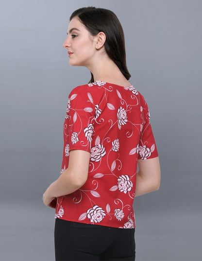 Exuberant Red Coloured Printed Crepe Tops | Sudathi