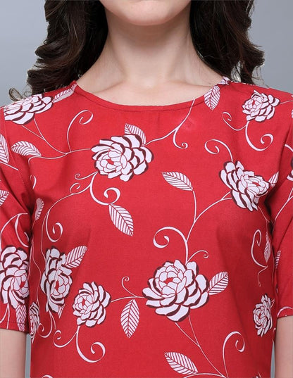 Exuberant Red Coloured Printed Crepe Tops | Sudathi