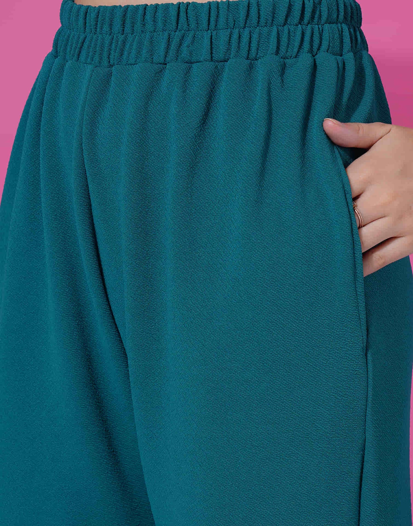 Teal Blue Lycra Plain Co-ord Set