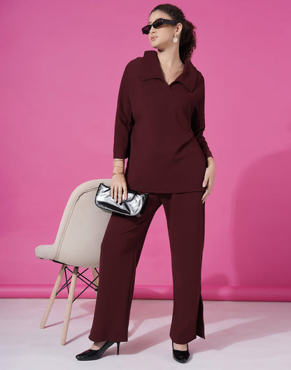 Maroon Lycra Plain Co-ord Set