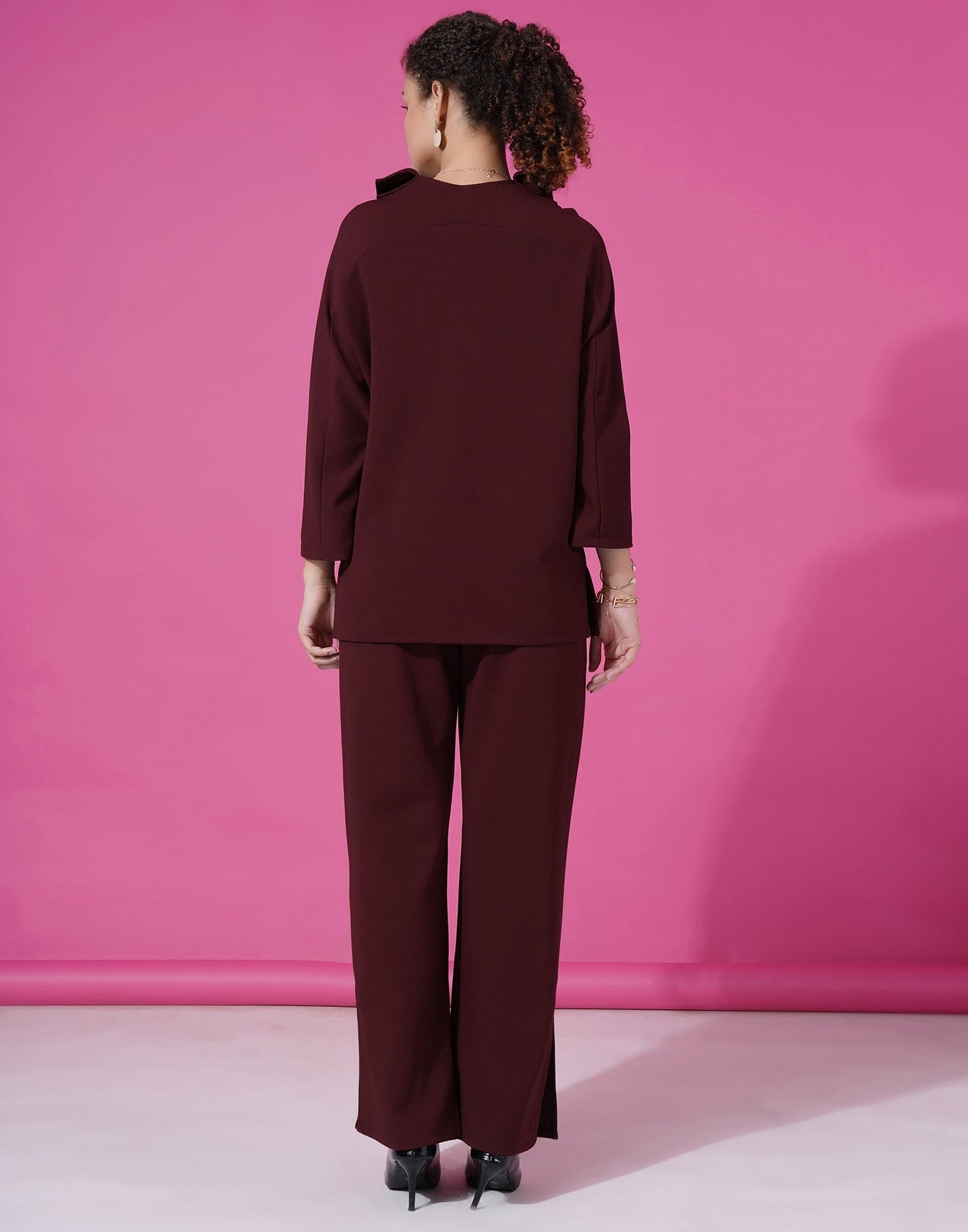 Maroon Lycra Plain Co-ord Set