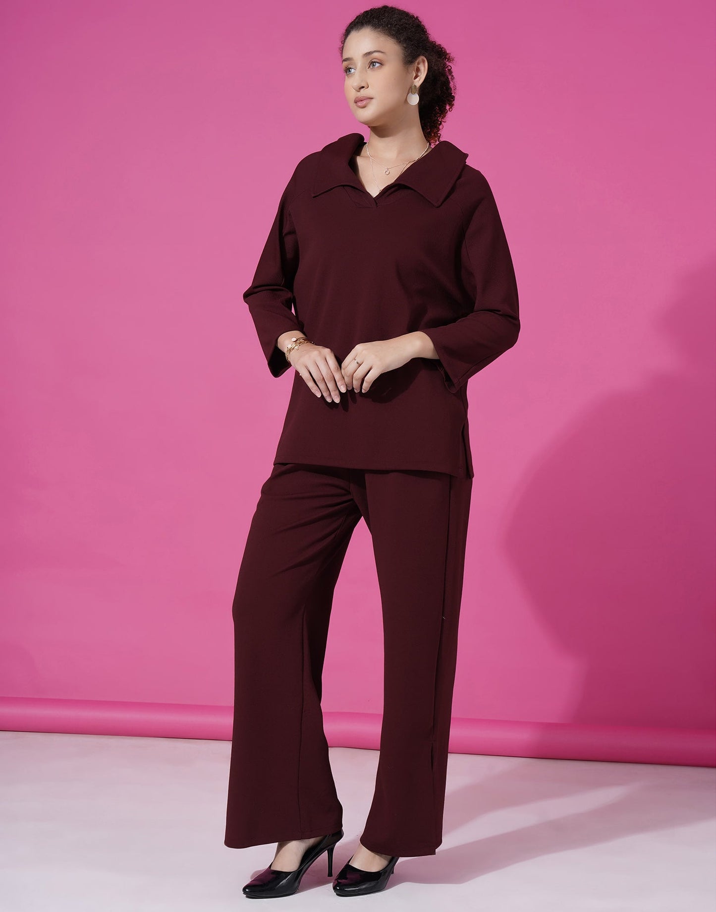 Maroon Lycra Plain Co-ord Set