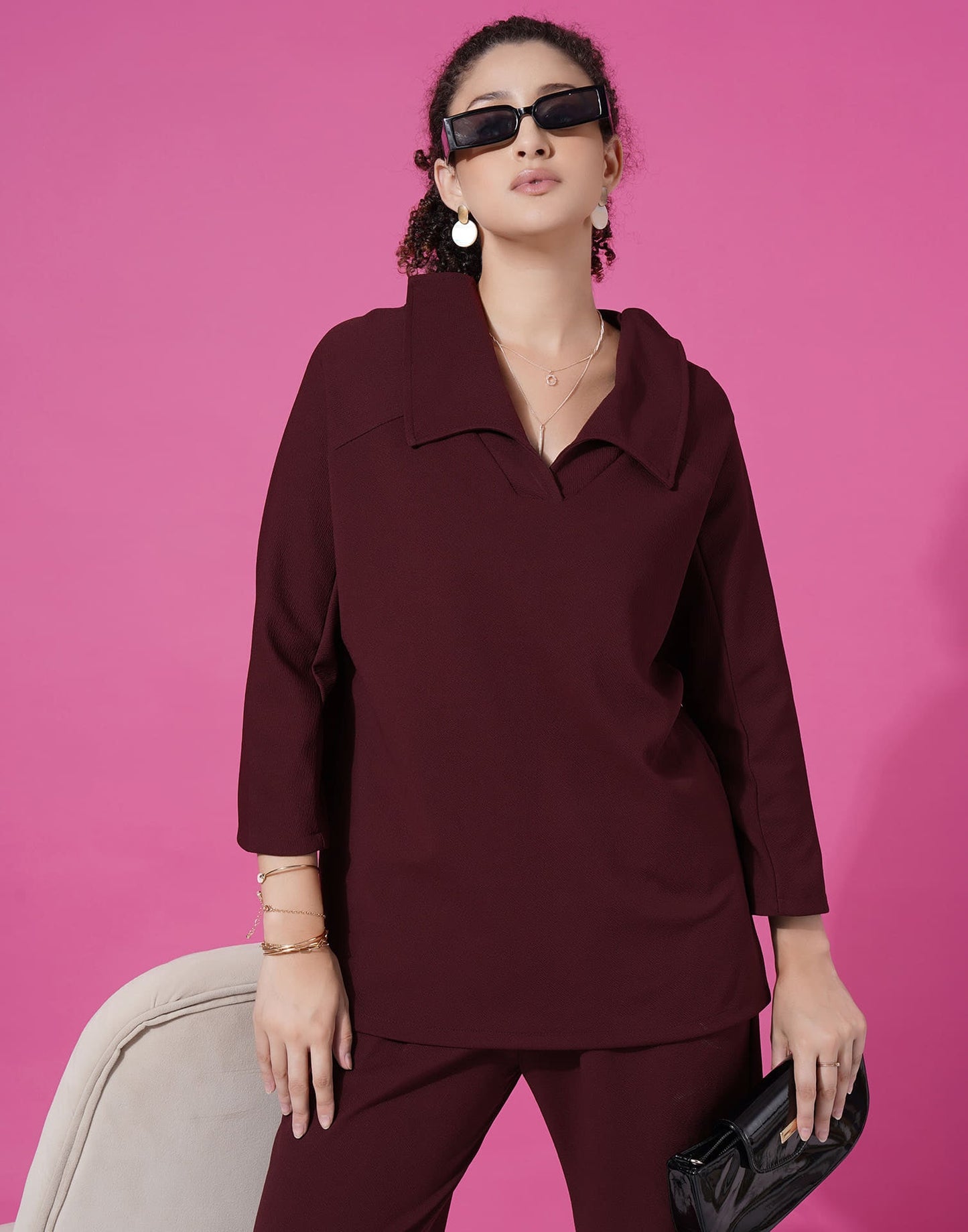 Maroon Lycra Plain Co-ord Set